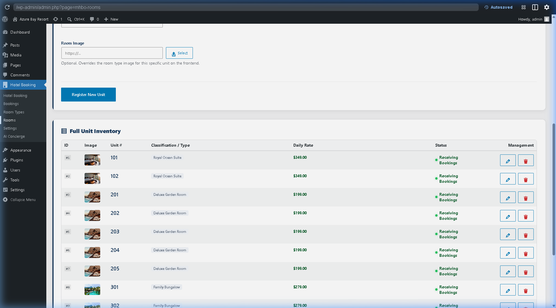 Configure unlimited room types, pricing and availability rules in WordPress hotel plugin