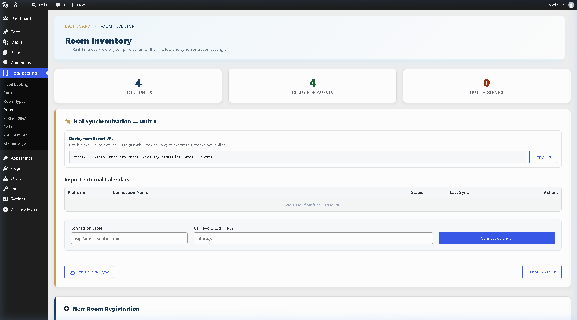 iCal sync with Airbnb and Booking.com in WordPress hotel plugin