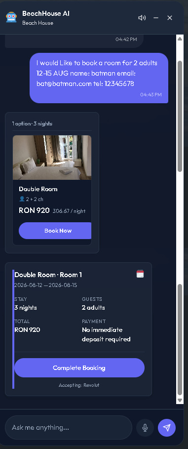 Hotel AI receptionist WordPress — Modern Hotel Booking AI virtual receptionist answering guest questions on a hotel website 24/7