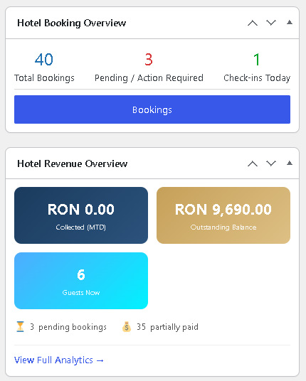 Modern Hotel Booking troubleshooting — WordPress hotel booking plugin settings dashboard showing common configuration areas